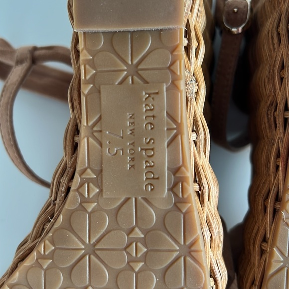 Kate Spade patio platform wedges in nude suede size 7.5 wicker wrapped wedge - Picture 6 of 7